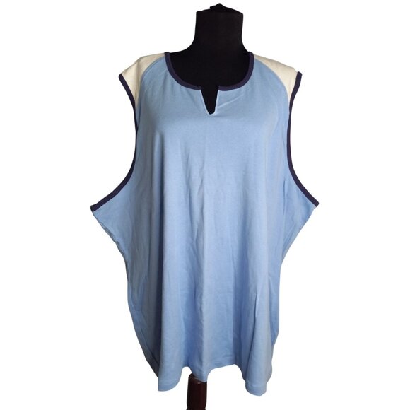 Prospirit 3X Tank Top Light Blue Sleeveless Contrast Trim Notched Neckline NEW - Picture 1 of 6